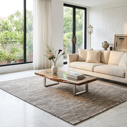 Gabbeh-Teppich 211x149 cm im Wohnbereich, rechteckig, Grau-Beige meliert