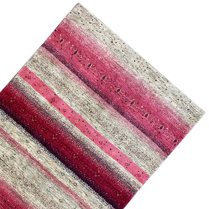 Gabbeh rug with wide diagonal red and beige stripes and sparkling flecks of color