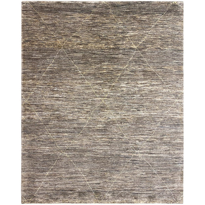 Gabbeh-Teppich in Grau-Beige mit feinem geometrischem Linienmuster und melierter Optik.