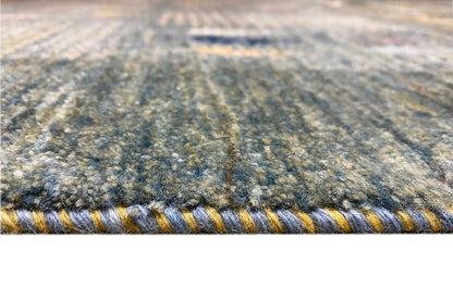 Close-up: Gabbeh Lori rug edge with a multicolored woven pattern and low pile