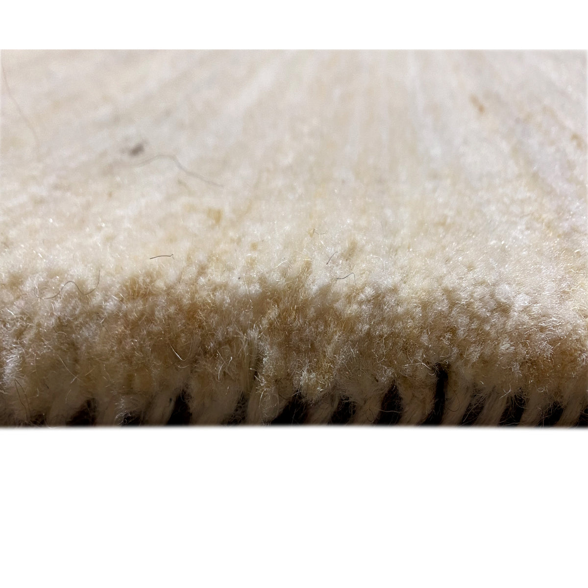 Close-up of the carpet pile: soft, dense pile in cream tones with light brown shading