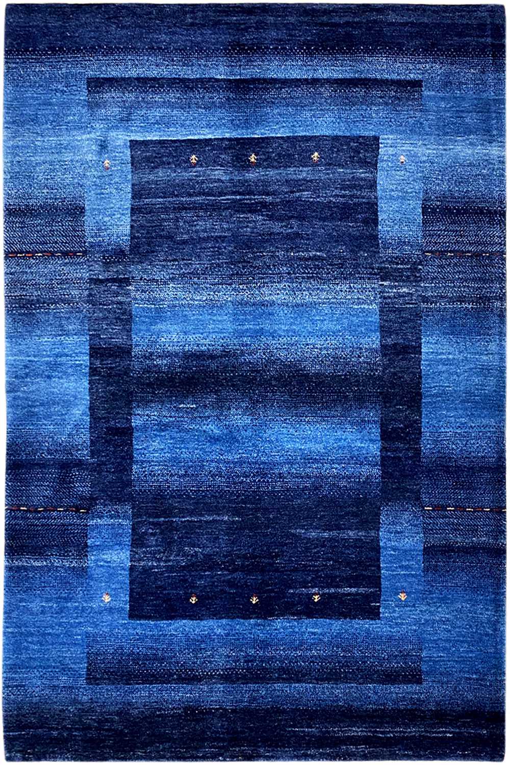 Blue Gabbeh rug 170x240 cm with a geometric blue pattern and diamonds