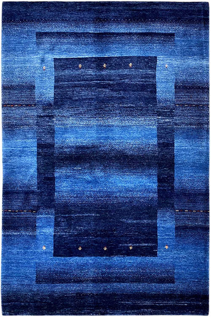 Blue Gabbeh rug 170x240 cm with a geometric blue pattern and diamonds