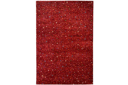 Gabbeh rug “Lori” 246x176 cm, entire rug: red star pattern, flat-woven