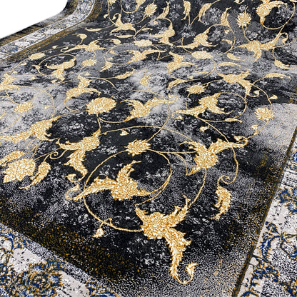 Carpet 160x230 cm, close-up of golden vines and floral ornaments on dark background