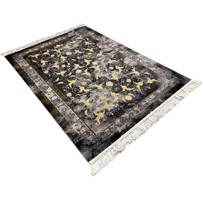 Kenza rug 160x230 cm: diagonally aligned, golden Baroque ornaments, fringes