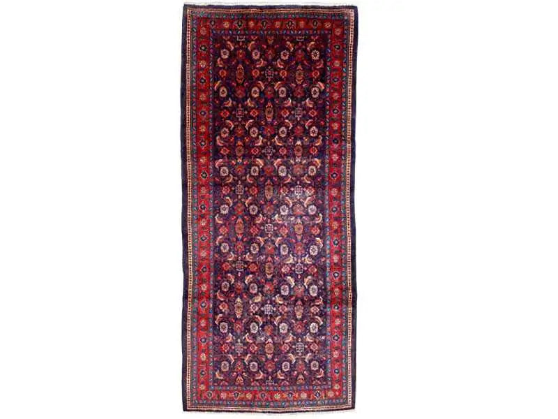 Hamedan rug 313×136 cm, red-dark blue with ornamental medallions