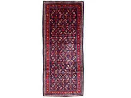 Hamedan rug 313×136 cm, red-dark blue with ornamental medallions