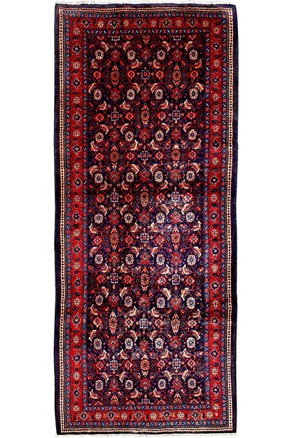 Hamedan rug 313×136 cm, rectangular, red-dark blue with a central medallion