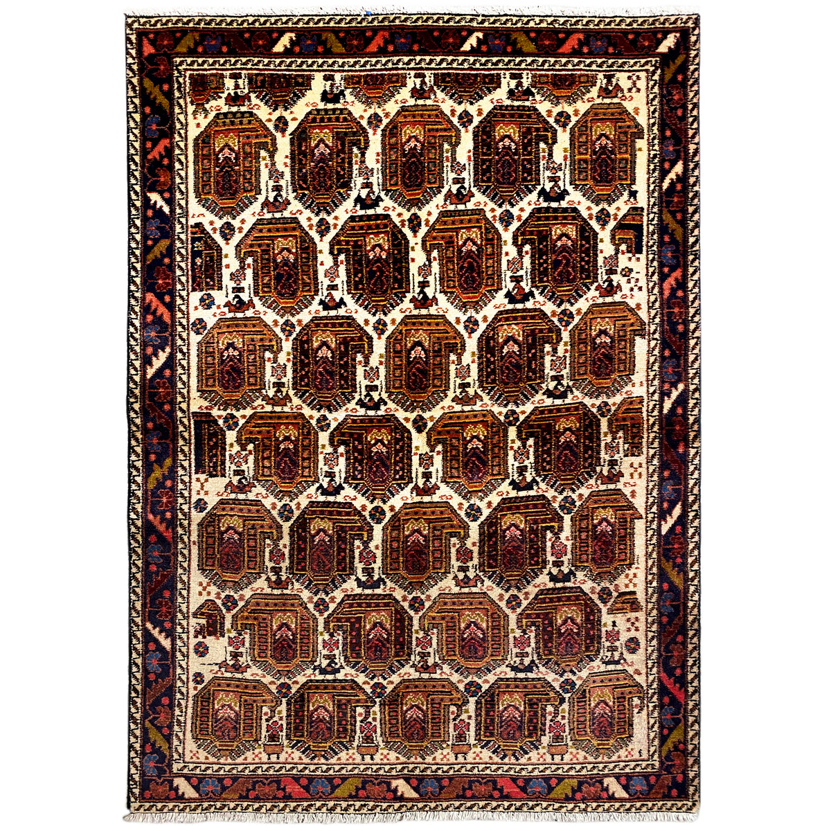 Shahre Babak rug (154x105 cm), full rug with medallions in a grid and dark border