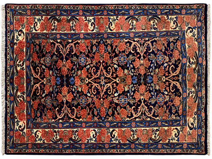Carpet with a dense blue-red pattern in the central field and a wide border, 142×102 cm