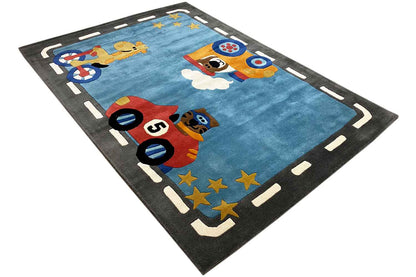 Hand-tufted rug 170x240 cm, angled: blue field with astronauts and stars