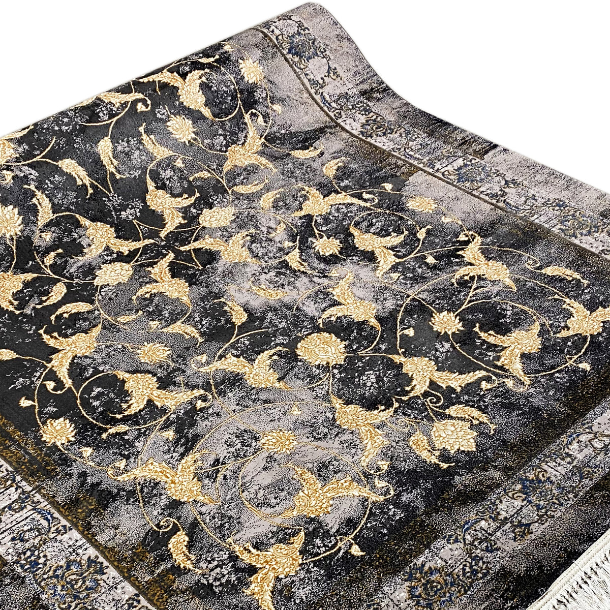 Rug 160x230 cm: golden vines on a dark background with a wide border stripe