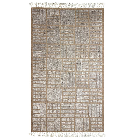 Brown rug 260x165 cm with a square patchwork grid and fringes
