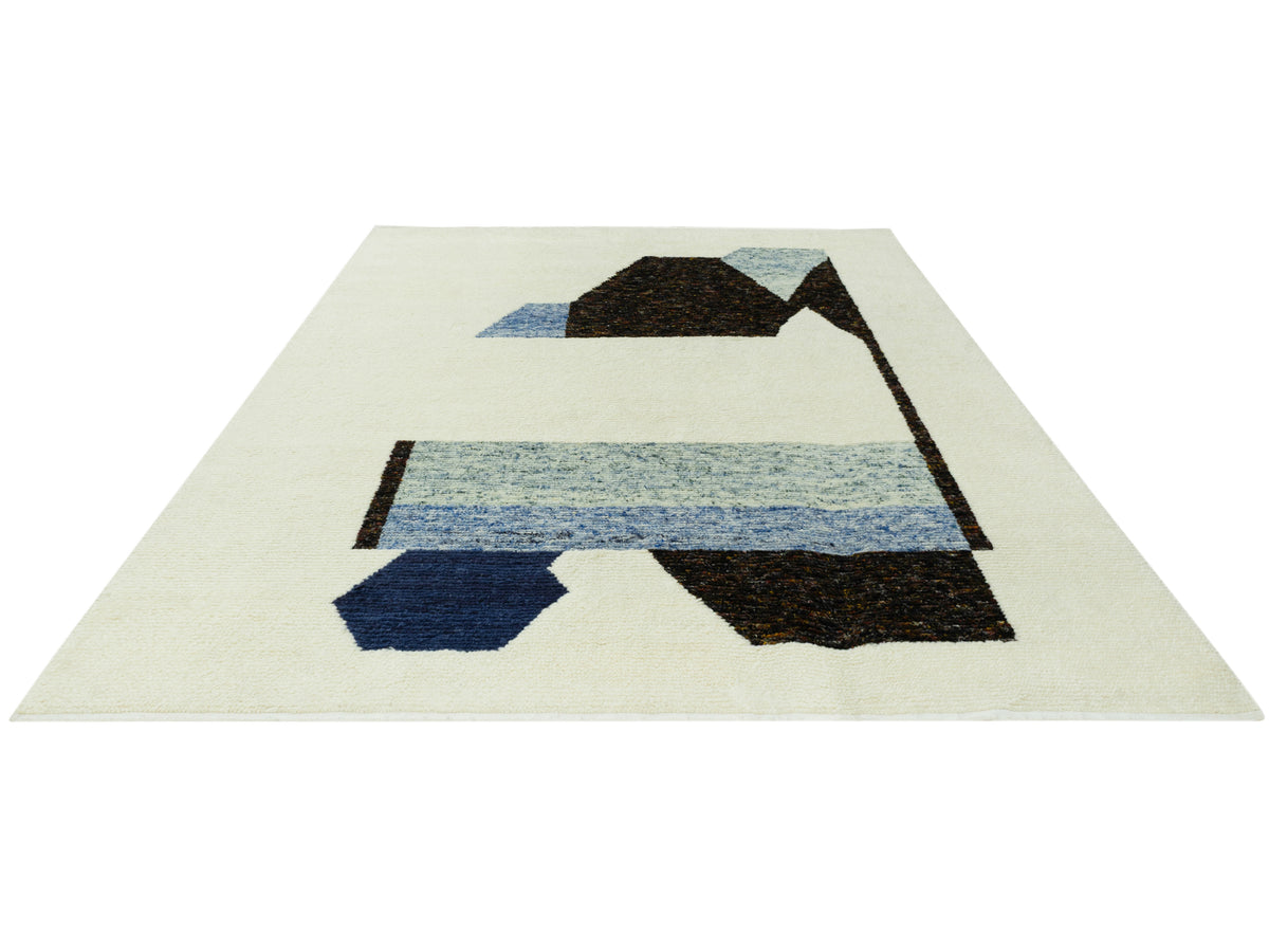 Teppich mit abstraktem Muster aus schwarzen, blauen und hellen Rechtecken, 300x250 cm