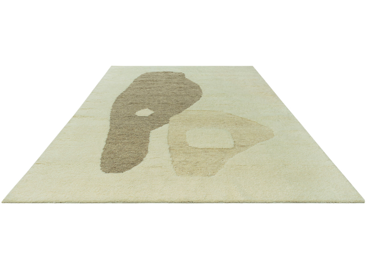 Rechteckiger Teppich mit abstraktem Muster in Creme und Graubraun