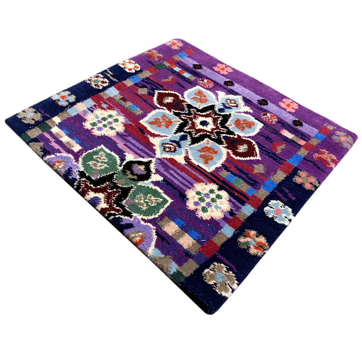 Rug 77x62 cm with a purple checkered pattern and floral ornament inserts