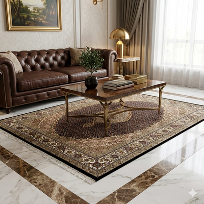 Teppich mit Paisley-Medaillon und Musterbordüre, braun-beige, ideal unter Wohnzimmertisch