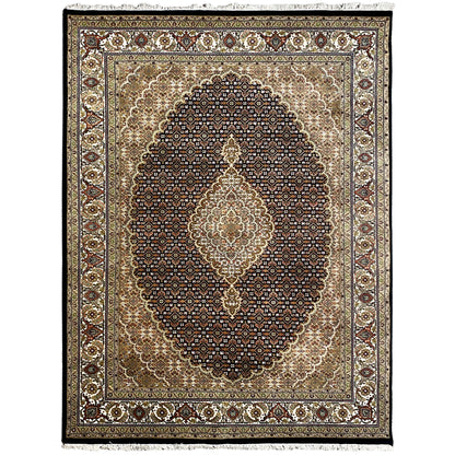 Indo-Tabriz-Teppich mit Medaillon-Design und floralen Ornamenten, braun-beige und dunkel