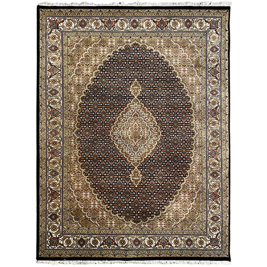 Indo-Tabriz-Teppich mit Medaillon-Design und floralen Ornamenten, braun-beige und dunkel