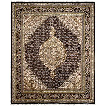 Teppich mit großem Mittelmedaillon und floralen Ornamenten, braun-schwarz mit beiger Bordüre