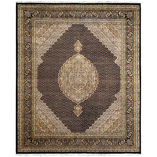Teppich mit großem Mittelmedaillon und floralen Ornamenten, braun-schwarz mit beiger Bordüre