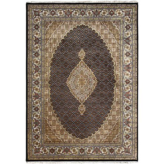 Teppich im Tabriz-Stil mit dunklem Mittelmedaillon und beigem Ornamenteinsatz