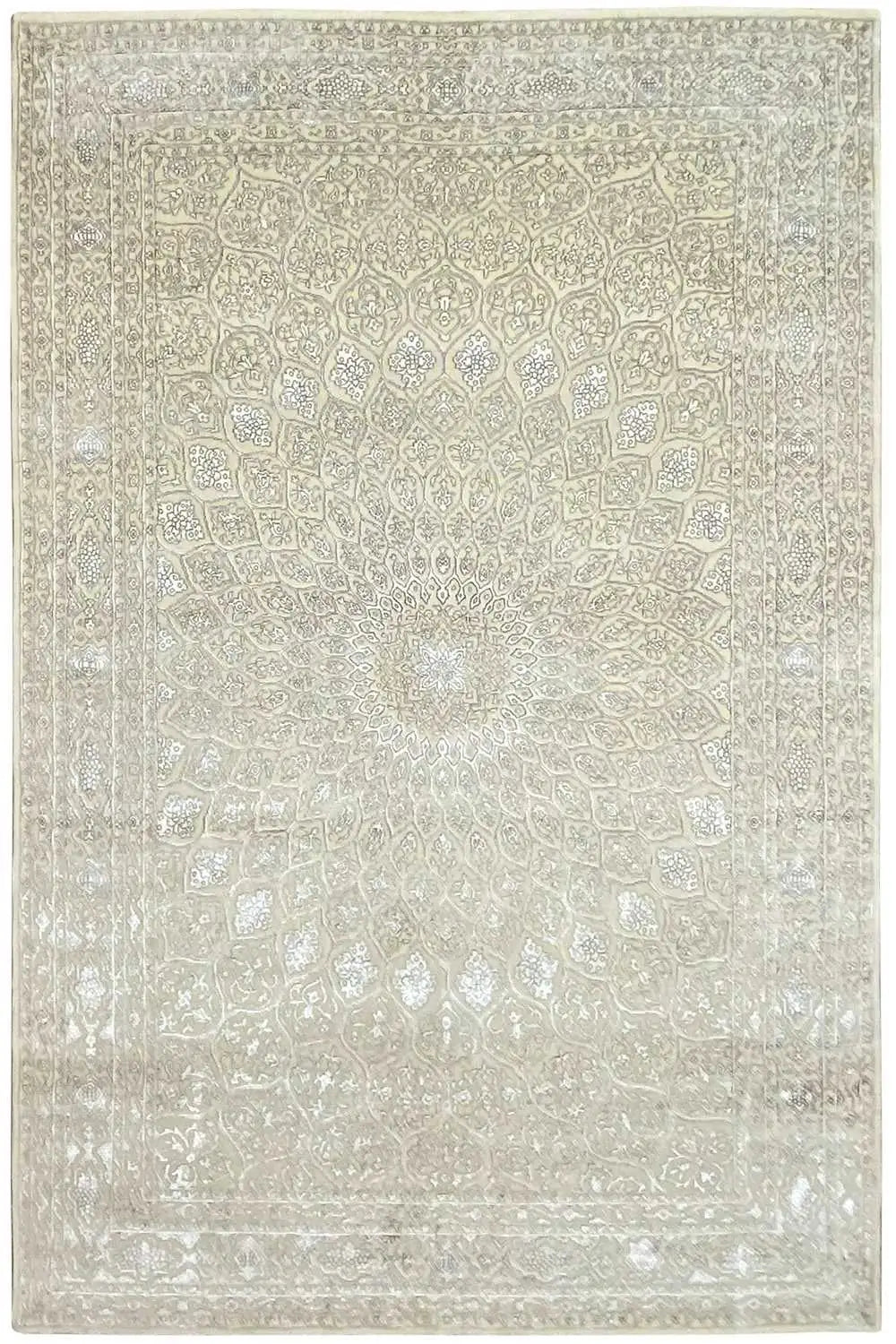 Rug with a beige ornamental pattern and delicate border, rectangular