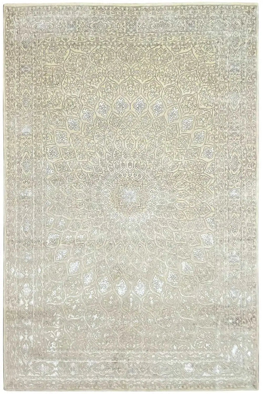 Rug with a beige ornamental pattern and delicate border, rectangular