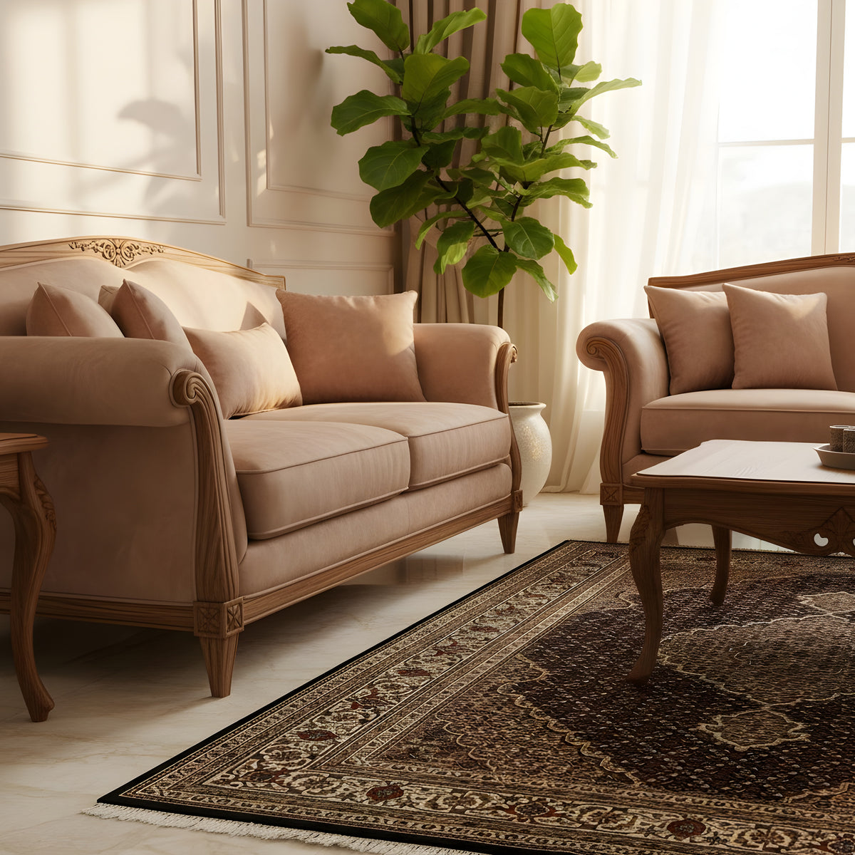 Indo Täbriz rug in a vintage design with a central medallion and border