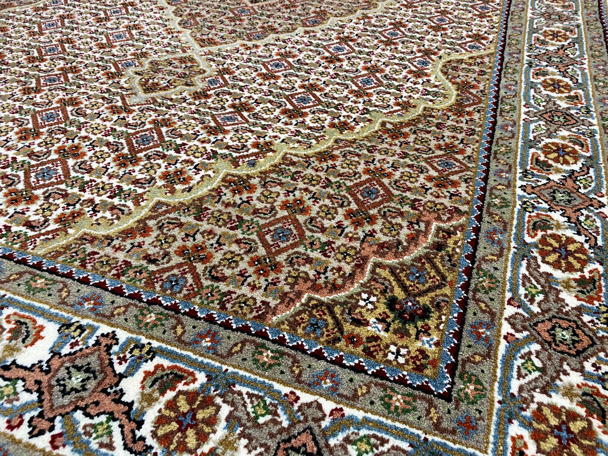 Rug with Tabriz patterns, brown, blue and red, fine design