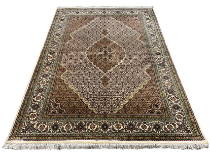 Indo Tabriz rug 245x170 cm with fringes, brown and cream ornamental design