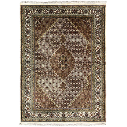 Indo Tabriz rug 245x170 cm, dark border, cream-colored ornamental panels