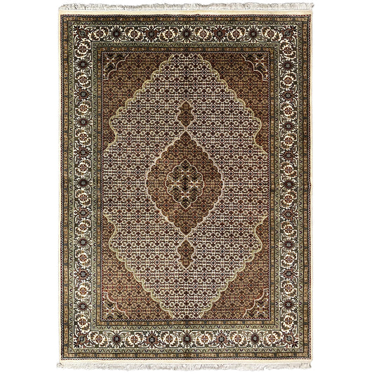 Indo Tabriz rug 245x170 cm, dark border, cream-colored ornamental panels