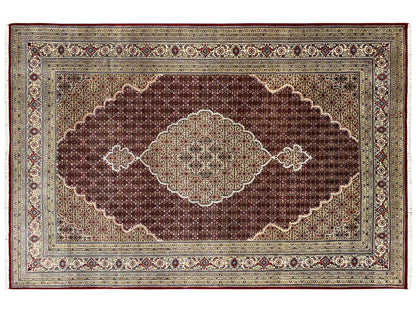Indo Tabriz rectangular rug with central medallion and fine border design