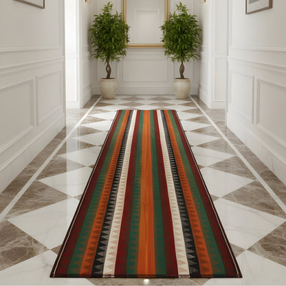 Jajim runner rug for the hallway with multicolored stripes and a zigzag pattern, rectangular