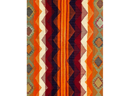Rectangular jajim rug with a zigzag pattern in orange, dark blue, and cream