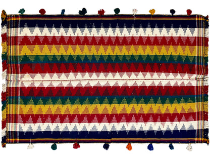 Jajim rug, dense striped pattern with zigzag elements and colorful fringes