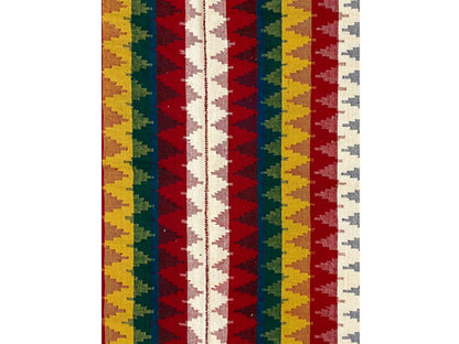Detailed view of the Jajim rug with stripes in red, yellow, green, blue, and white