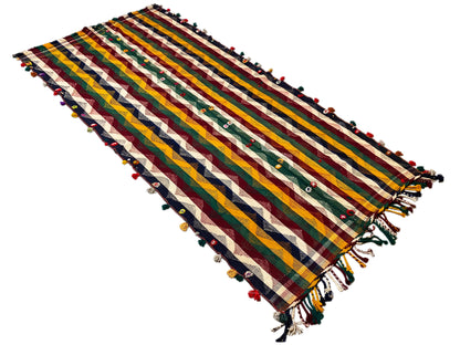 Rectangular Jajim rug with diagonal stripes and fringes on all sides