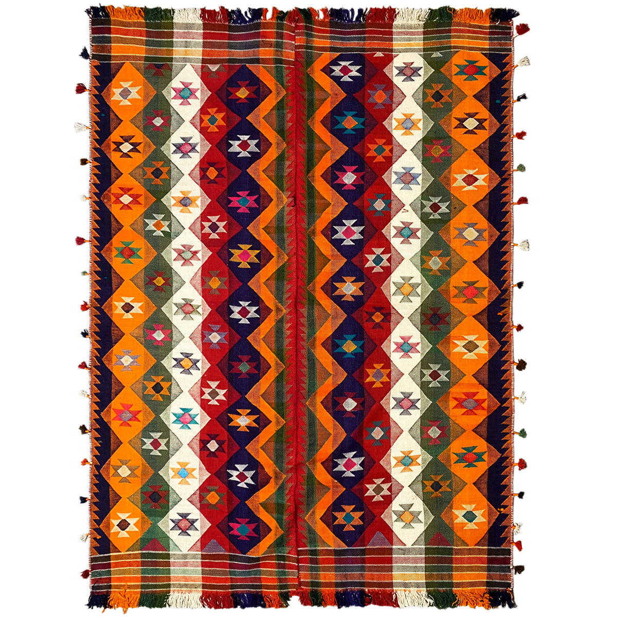 Jajim rug with a colorful patchwork pattern, fringed edges, 240x164 cm