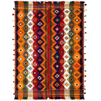 Jajim rug with a colorful patchwork pattern, fringed edges, 240x164 cm