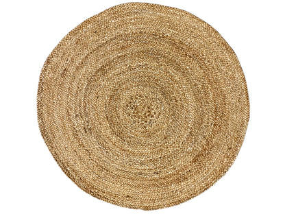 Round jute rug, beige-gold, clearly defined spiral swirl (80×80 cm)
