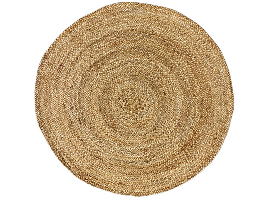 Round jute rug, beige-gold, clearly defined spiral swirl (80×80 cm)