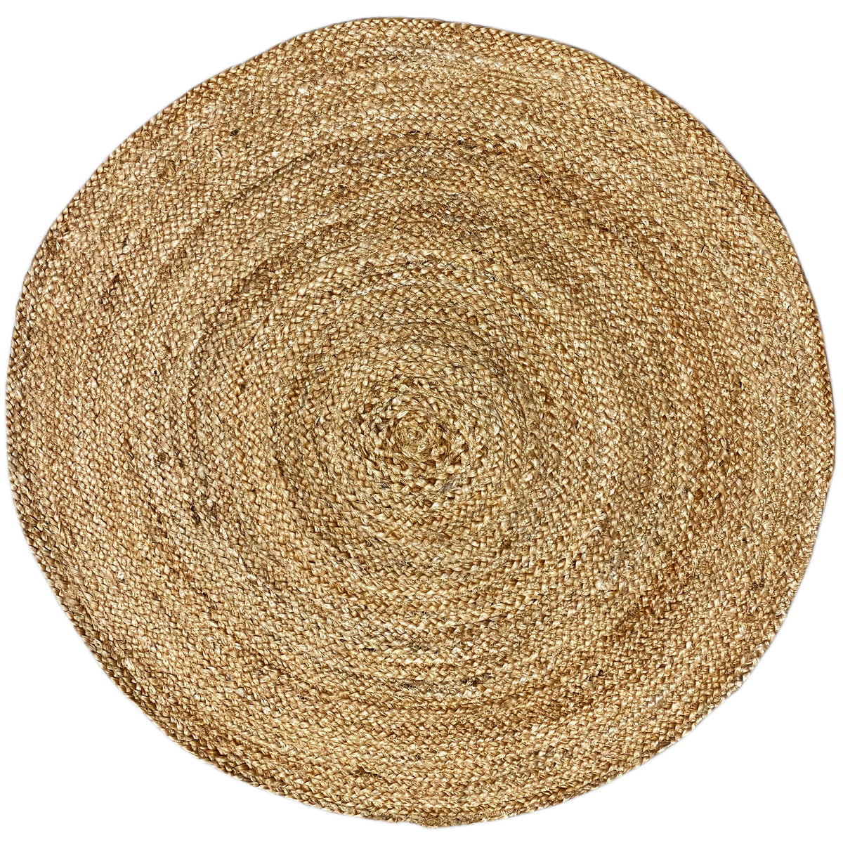 Round jute rug, beige-gold with a spiral weave pattern (80×80 cm)