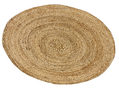 Round jute rug with a beige spiral braided pattern (80×80 cm)