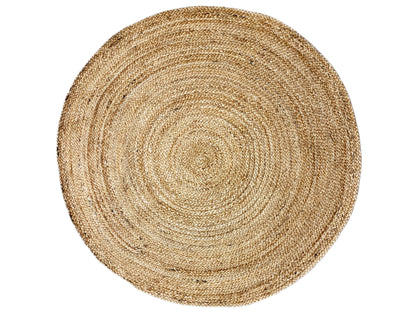 Round jute rug 120x120 cm, natural beige, with a dense spiral weave pattern