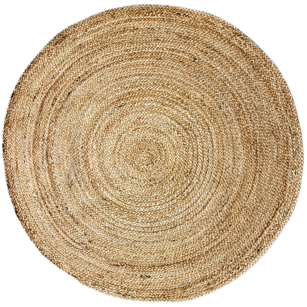 Round jute rug 120x120 cm with a spiral weave pattern, natural color