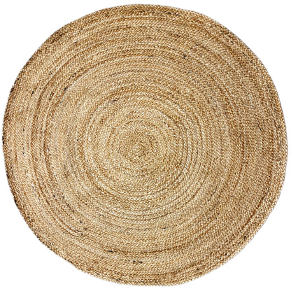 Round jute rug 120x120 cm with a spiral weave pattern, natural color