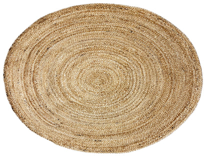 Round jute rug 120x120 cm in natural tones with circular spiral grooves